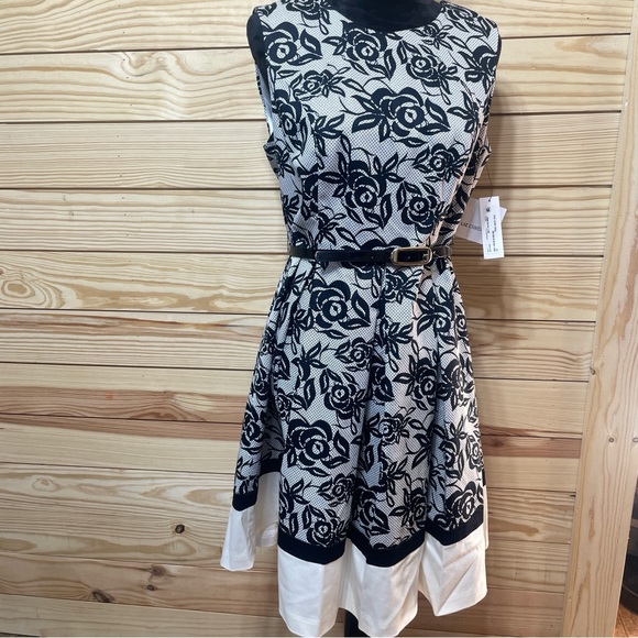 Liz Claiborne Dresses & Skirts - NWT Liz Claiborne Womens Midi Dress Lined Black and White Rose Sleevless Size 12